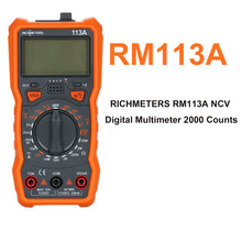 Load image into Gallery viewer, RICHMETERS Multimeter RM113D Multimetro Tester Digital Multimeter 6000 Counts Auto Ranging AC/DC Voltage Temperature Measuring
