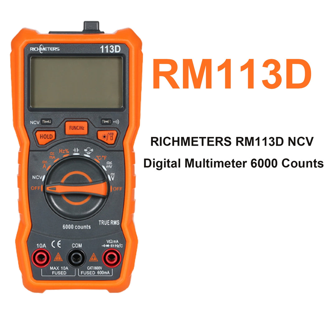 RICHMETERS Multimeter RM113D Multimetro Tester Digital Multimeter 6000 Counts Auto Ranging AC/DC Voltage Temperature Measuring