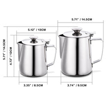 Load image into Gallery viewer, Stainless Steel Milk Frother Pitcher With Lid Espresso Barista Cappuccino Coffee Milk Jug Cream Latte Cup for Home Cafe Bar
