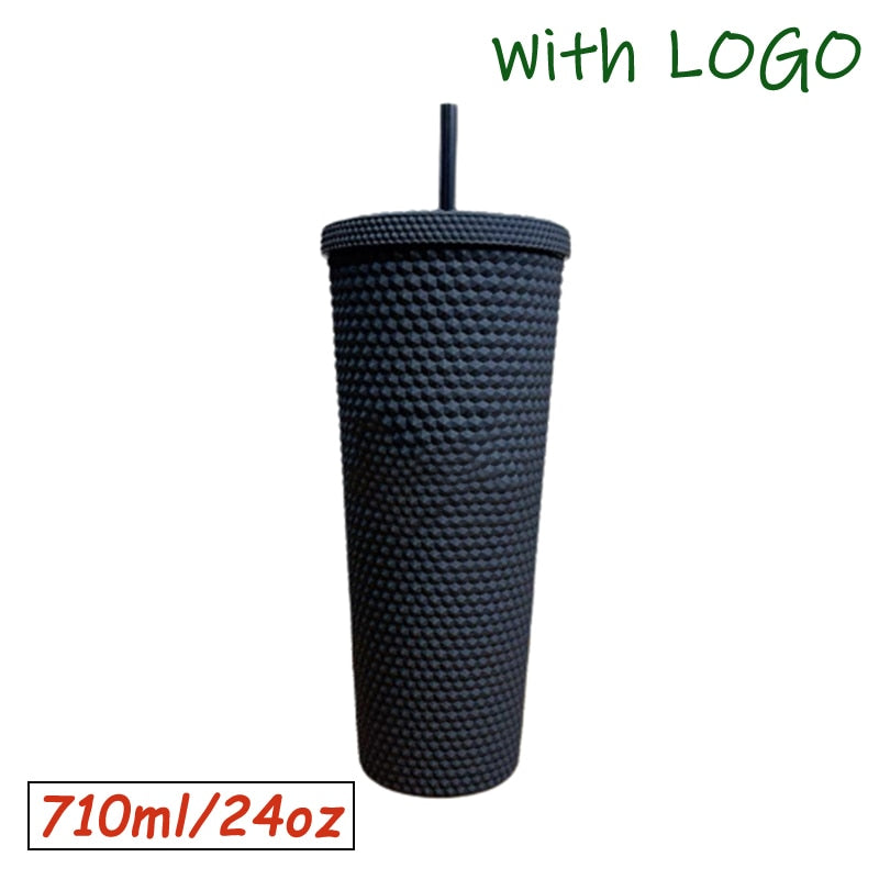 1PC Diamond Radiant Goddess Cup With LOGO 710ml Summer Cold Water Cup Double Layer Plastic Durian Coffee Mug