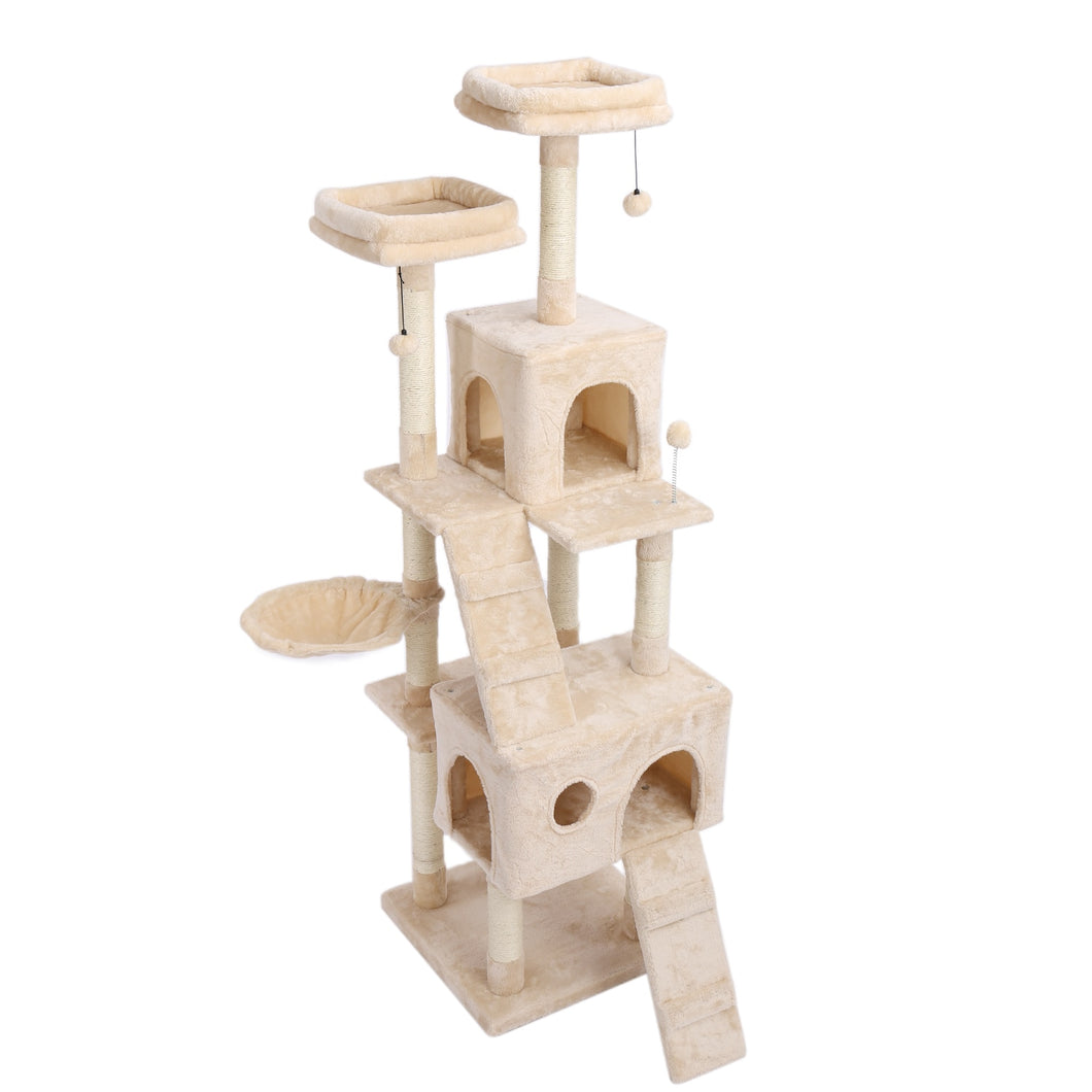 180CM Multi-Level Cat Tree For Cats With Cozy Perches Stable Cat Climbing Frame Cat Scratch Board Toys Gray& Beige