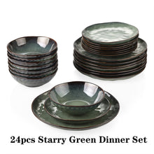 Load image into Gallery viewer, VANCASSO Starry 12/24/36-Piece Dinner Set Vintage Look Ceramic Green Stoneware Tableware Set with Dinner,Dessert Plate,Bowl
