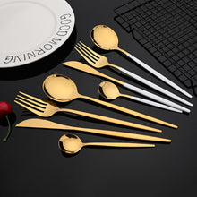 Load image into Gallery viewer, 24Pcs Colorful Dinnerware Set Stainless Steel Cutlery Set Kitchen Mirror Gold Tableware Set Knife Fork Spoon Dinner Set

