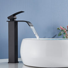 Load image into Gallery viewer, Rozin Matte Black Basin Faucet Deck Mounted Single Lever Bathroom Crane Waterfall Brass Bathroom Tap Hot Cold Water Mixer Taps
