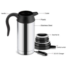 Load image into Gallery viewer, 750ml 12V Electric Heating Cup Kettle Stainless Steel Water Heater Bottle for Tea Coffee Drinking Travel Car Truck Kettle
