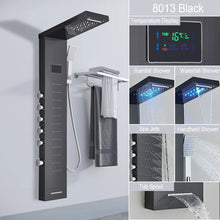 Load image into Gallery viewer, Black LED Light Shower Faucet Bathroom SPA Massage Jet Shower Column System Waterfall Rain Shower Panel Bidet Sprayer Tap
