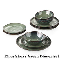 Load image into Gallery viewer, VANCASSO Starry 12/24/36-Piece Dinner Set Vintage Look Ceramic Green Stoneware Tableware Set with Dinner,Dessert Plate,Bowl
