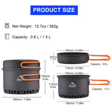 Load image into Gallery viewer, Widesea Camping 1.3L 2.3L Cookware Outdoor Cooking Set Heat Cooker Travel Tableware Pot Kettle Tourist Kitchen Utensil
