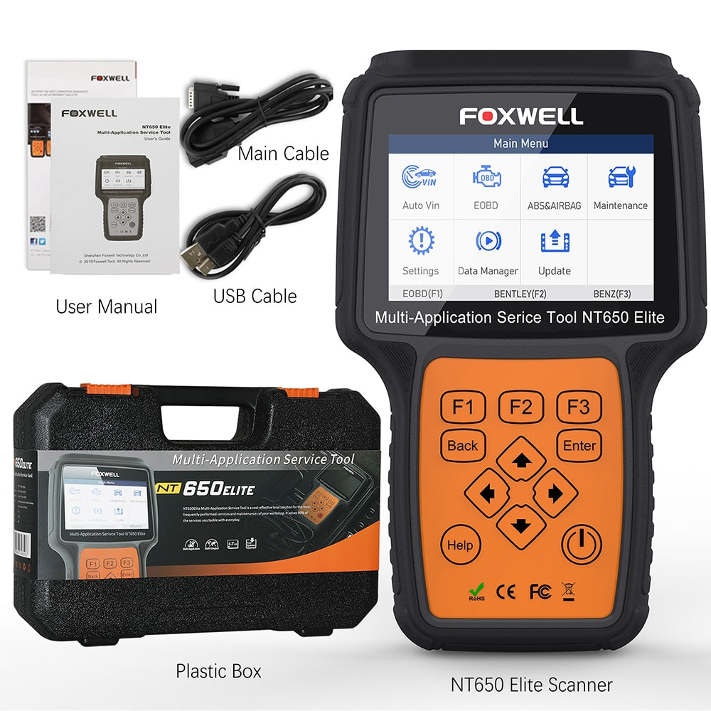 FOXWELL NT650 Elite OBD2 Automotive Scanner ABS A/F TPMS BRT DPF 26 Reset Professional OBD Auto Car Diagnostic Tool