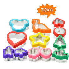 Load image into Gallery viewer, 12PCS Sandwich Cutter Set For Kids Animal Dinosaur Star Heart Shape Stainless Steel Bread Mould Metal Cookie Cutters Molds
