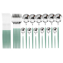 Load image into Gallery viewer, 24pcs White Gold Dinnerware Set Stainless Steel Knife Fork Spoon Cutlery Set Kitchen Tableware Set Flatware Set Wholesale
