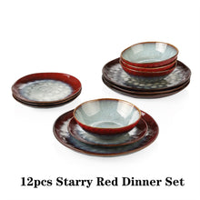 Load image into Gallery viewer, VANCASSO Starry 12/24/36-Piece Dinner Set Vintage Look Ceramic Blue Stoneware Tableware Set with Dinner Plate,Dessert Plate,Bowl
