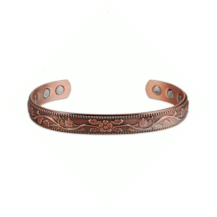 Magnetic Pure Copper Bracelet Femme Benefit 9mm Vintage Flower Energy Magnetic Copper Bracelet Adjustable