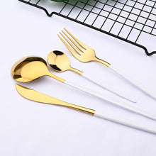 Load image into Gallery viewer, 24pcs White Gold Dinnerware Set Stainless Steel Knife Fork Spoon Cutlery Set Kitchen Tableware Set Flatware Set Wholesale
