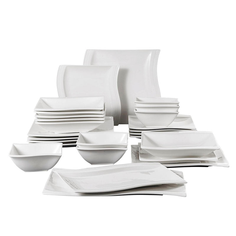 MALACASA Flora 26-Piece Porcelain Dinner Set with Bowls Dessert Soup Dinner Plates Rectangular Plates Set Service for 6 Person