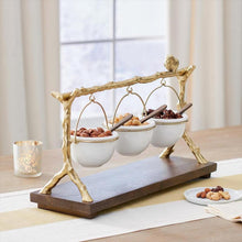 Load image into Gallery viewer, Gold Oak Branch Snack Bowl Stand Halloween Resin Decoration Home Gold Oak Branch Snack Three Cup Bowl Rack Home
