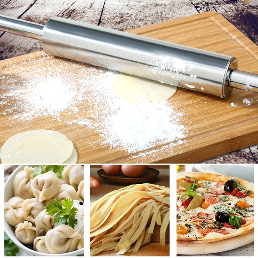 Stainless Steel Rolling Pin Non-stick Pastry Dough Roller Bake Pizza Noodles Cookie Pie Making Baking Tools Kitchen Tool
