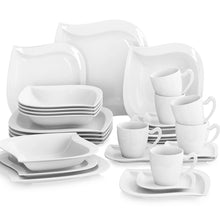 Load image into Gallery viewer, MALACASA 30/60 Piece White Porcelain Dinner Set with Cups Saucers Dessert Soup Dinner Plates Tableware Service for 6/12
