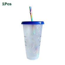 Load image into Gallery viewer, 700ml Reusable Color Change Flash Shiny Coffee Cups Plastic Tumbler With Lid Plastic Cup With Logo Coffee mug For Coffee shop
