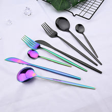 Load image into Gallery viewer, 24pcs Black Western Dinnerware Set Stainless Steel Cutlery Set Fork Knife Spoon Tableware Set Flatware Set Silverware Set
