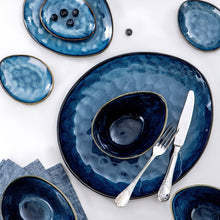 Load image into Gallery viewer, VANCASSO Starry Blue 11/22/33-Piece Ceramic Tableware Dinner Set Vintage Look with Serving Platter,Dessert Plate,Bowl and Saucer
