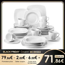 Load image into Gallery viewer, MALACASA  JULIA 30/60 Piece Porcelain Dinner Tableware Set Dinner Soup Dessert Plates Cups and Saucers Set Service for 12 Person
