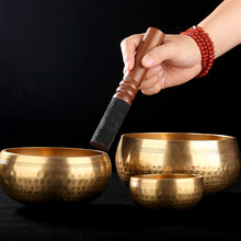 Load image into Gallery viewer, Nepal Handmade Tibet Buddha Sound Bowl Yoga Meditation Chanting Bowl Brass Chime Handicraft Music Therapy Tibetan Singing Bowl
