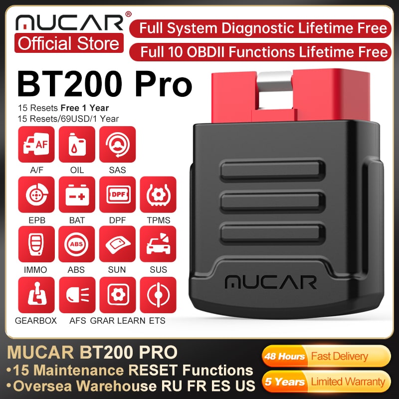 MUCAR BT200 Automotive Diagnostic Tools Obd 2 Bluetooth Wifi Scanner for All Cars Auto Obd2 Tester 15 Resets Diagnosis Brake