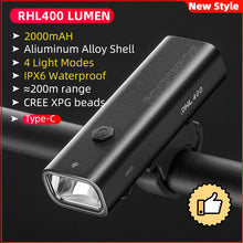 Load image into Gallery viewer, ROCKBROS Bike Light Rainproof Type-C Charging LED 2000mAh MTB Front Lamp Headlight Aluminum Ultralight Flashlight
