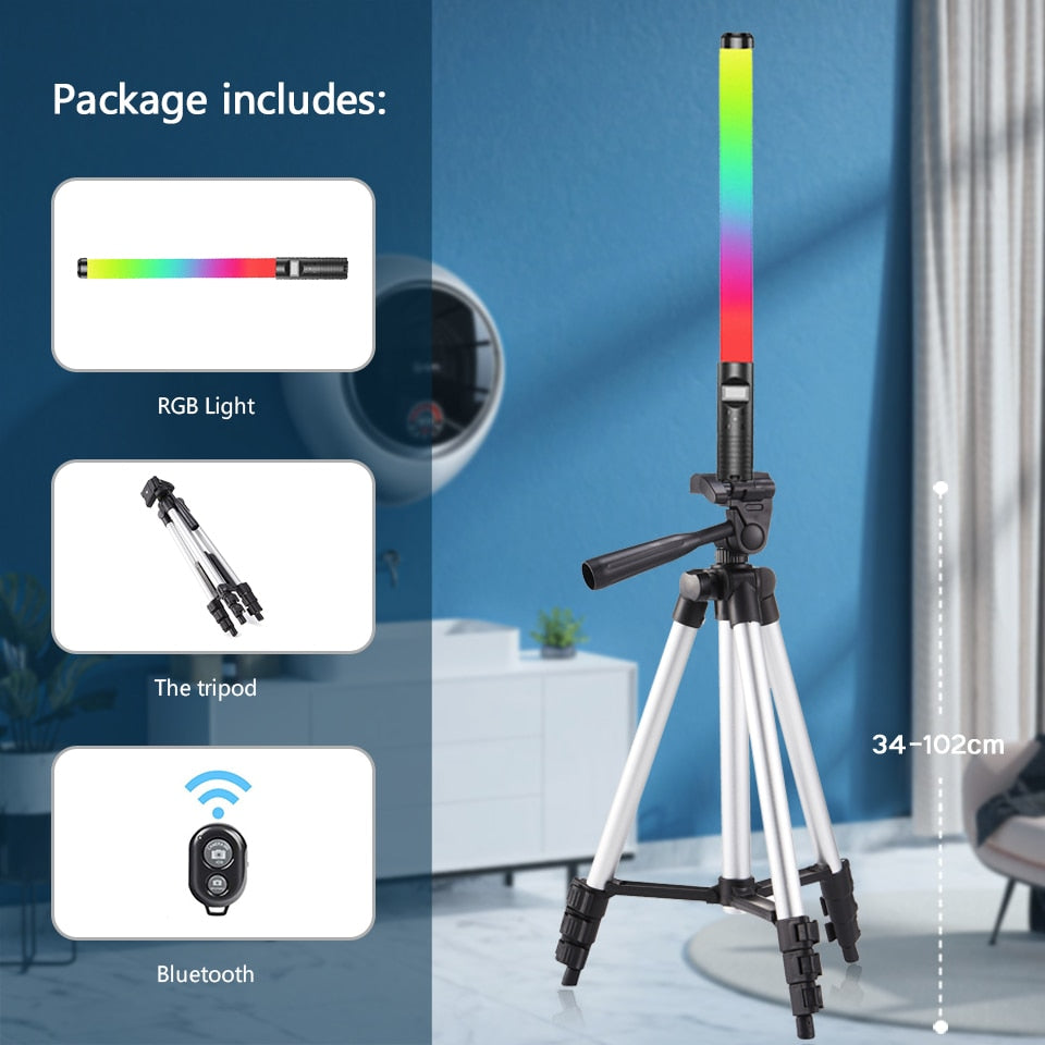 RGB Light Stick Wand With Tripod Stand Party Colorful LED Lamp Fill Light Handheld Flash Speedlight Photography Lighting Video