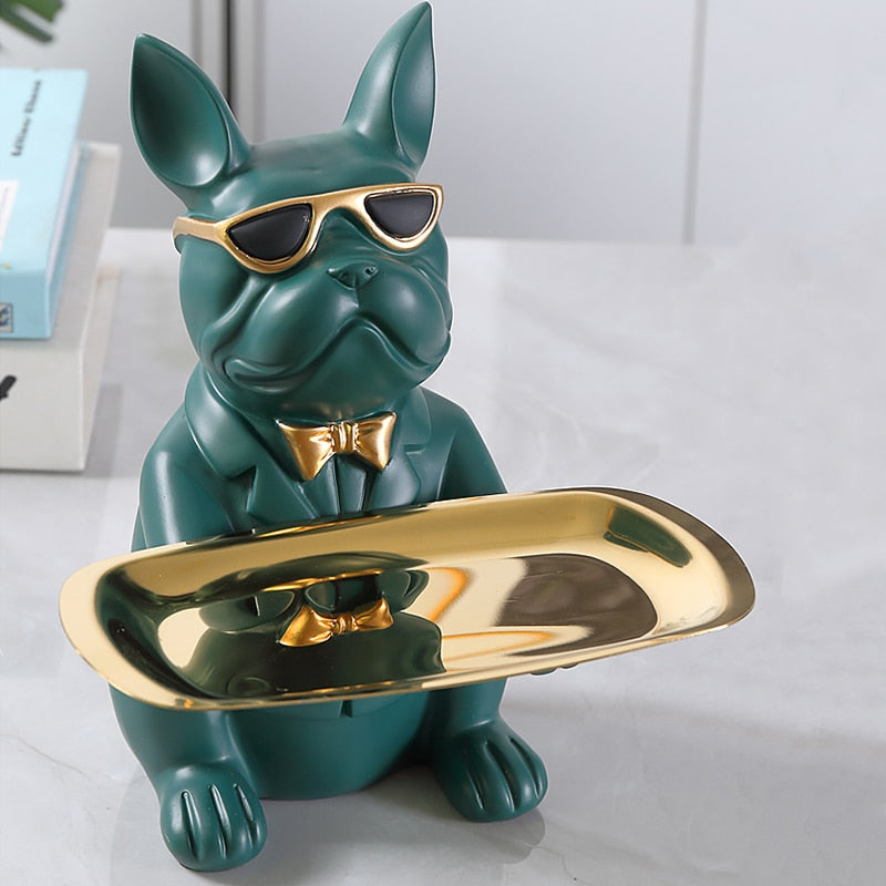 French Bulldog Sculpture Dog Statue Jewelry Storage Table Decoration Home Decor Coin Piggy Bank Storage Tray