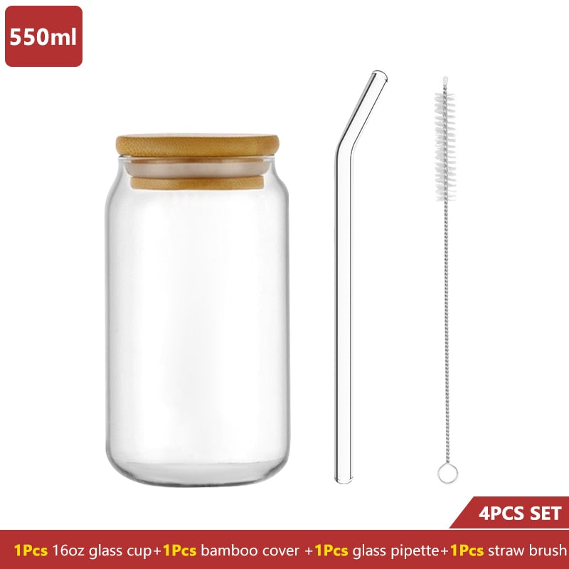 550ml/680ml Glass Cup With Lid and Straw Transparent Bubble Tea Cup Juice Glass Beer Can Milk Mocha Cups