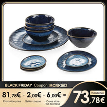 Load image into Gallery viewer, VANCASSO Starry Blue 11/22/33-Piece Ceramic Tableware Dinner Set Vintage Look with Serving Platter,Dessert Plate,Bowl and Saucer
