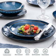 Load image into Gallery viewer, VANCASSO Starry 12/24/36-Piece Dinner Set Vintage Look Ceramic Blue Stoneware Tableware Set with Dinner Plate,Dessert Plate,Bowl
