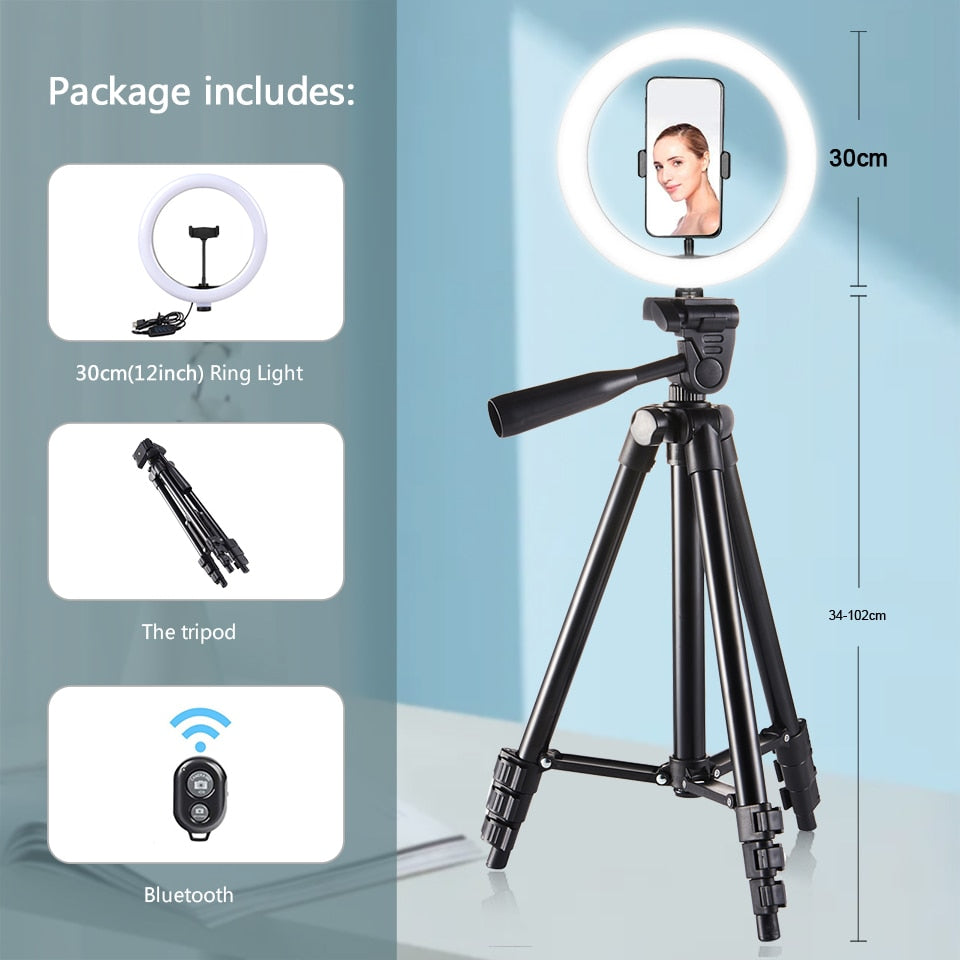 26cm Photo Ringlight Led Selfie Ring Light Phone Remote Control Lamp Photography Lighting With Tripod Stand Holder Youtube Video