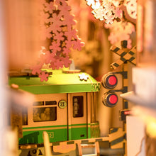 Load image into Gallery viewer, Robotime Rolife DIY Book Nook Japanese Sakura Densya Shelf Insert Wooden Miniature Dollhouse with Furniture Kits

