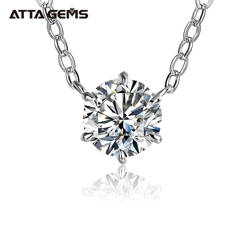 ATTAGEMS 925 Silver Necklace Pendant Round Cut 1.0ct D Color White Moissanite Pass Diamond Test for Women Elegant Necklace