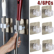 Load image into Gallery viewer, 4/6pcs Wall Mounted Mops Holder Multi-Purpose Hooks Self Adhesive Broom Hanger Hook Kitchen Bathroom
