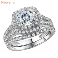 Load image into Gallery viewer, Newshe 2 Pcs Double Halo Round Cut AAAAA Cz Engagement Ring Set for Women Victorian Style 925 Silver Wedding Bridal Jewelry
