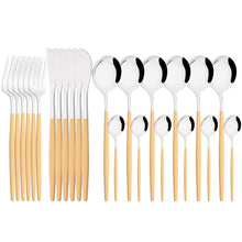 Load image into Gallery viewer, Mirror 24 Pcs Gold Cutlery Sets Kitchen Tableware Stainless Steel Knife Forks Spoons Silverware Home Flatware Set
