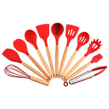 Load image into Gallery viewer, Silicone Kitchenware Cooking Utensils Set Non-stick Cookware Spatula Shovel Egg Beaters Wooden Handle
