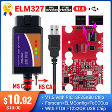 Load image into Gallery viewer, ELM327 USB FTDI with switch code Scanner FORscan ELMconfig HS CAN and MS CAN super elm327 obd2 v1.5 BT elm 327 wifi
