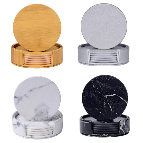 6pcs  Marble PU Leather Round Square Drink Coasters Placemat, Cup Mat - beebee2