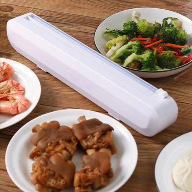 Punch-free Fixing Food Wrap Dispenser Cutter Foil Cling Film Wrap Dispenser Plastic Sharp Cutter